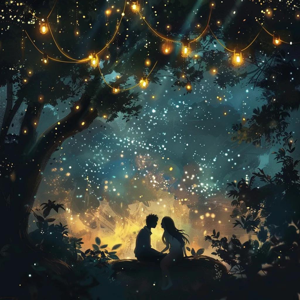 Couple sharing a quiet moment under a starry sky, capturing intimacy and connection