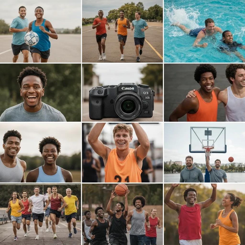 Diverse group of people participating in various sports activities, showcasing the benefits of fitness and teamwork