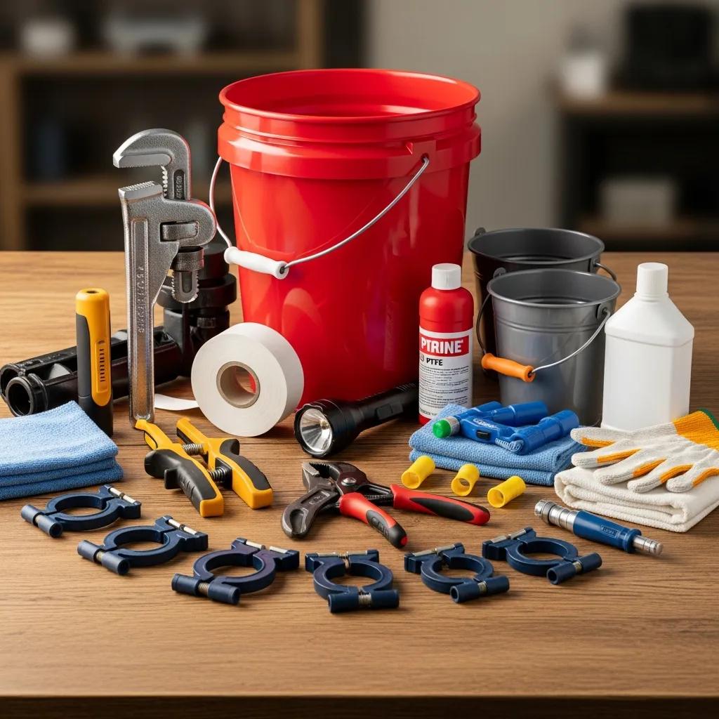 Emergency plumbing kit with essential tools and supplies for home preparedness