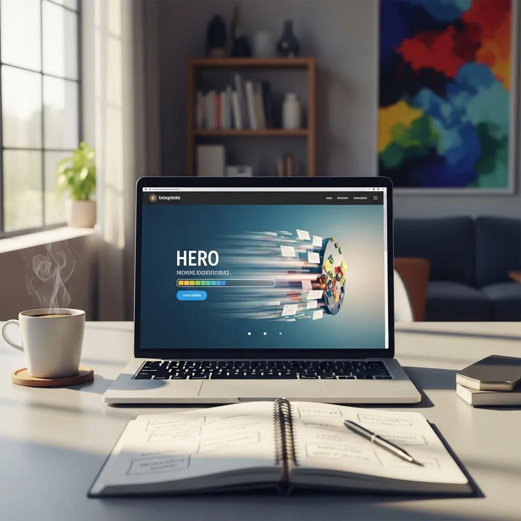 Fast-loading website on a laptop in a modern workspace, symbolizing website performance optimization