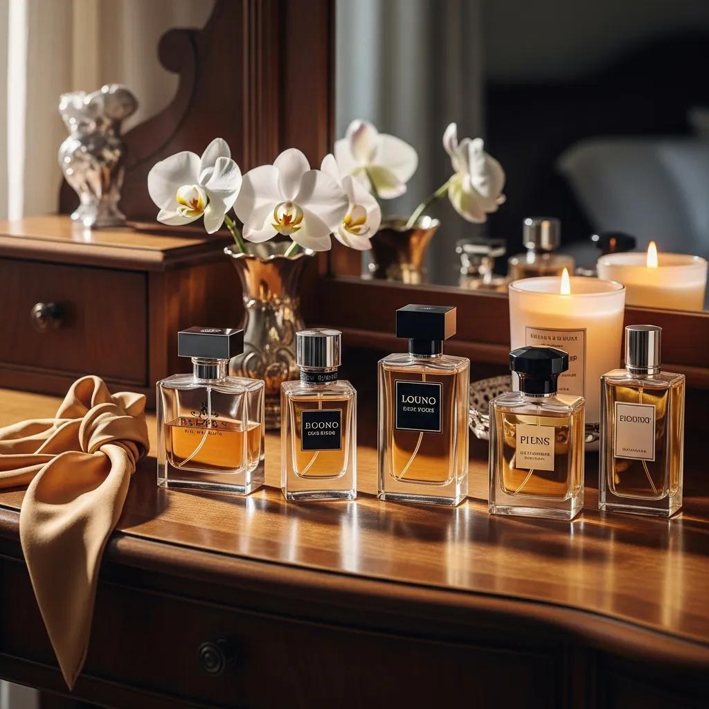 Luxury perfumes displayed on a vanity, emphasizing authenticity and elegance