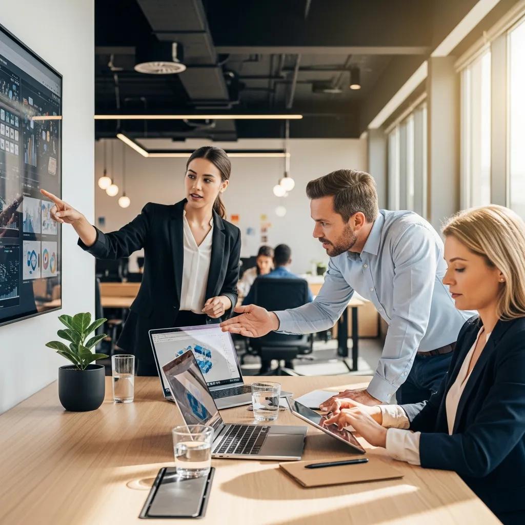 Modern office collaboration showcasing digitalization trends with professionals using technology