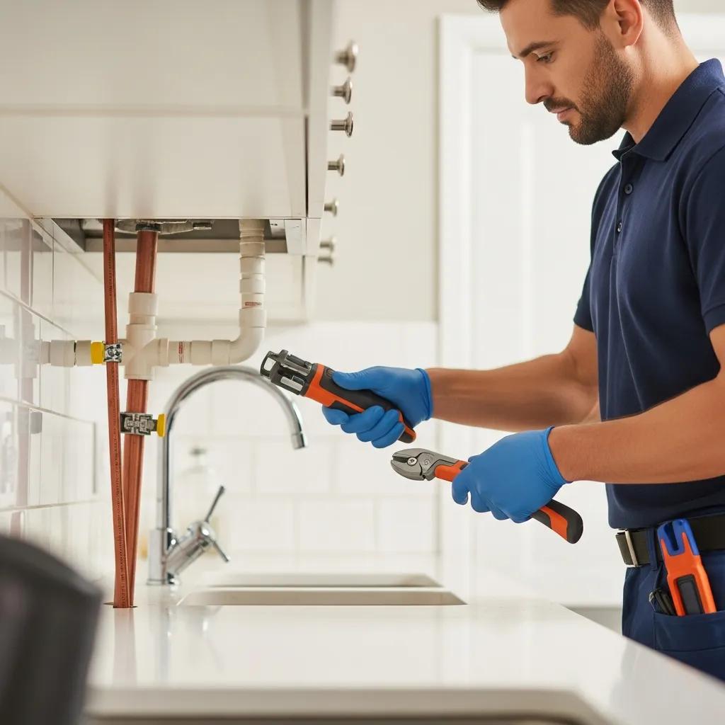 Professional plumber in Fontana, CA, working on residential plumbing system