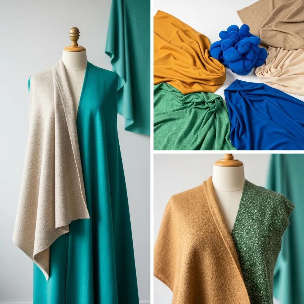 Sustainable textiles including rPET, Econyl, and Piñatex displayed in a modern fashion design context
