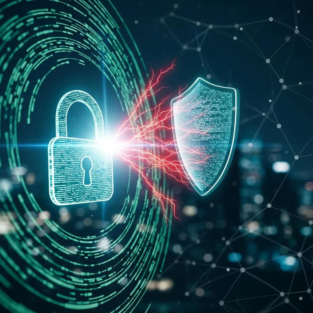 Iconography representing cybersecurity and integration challenges