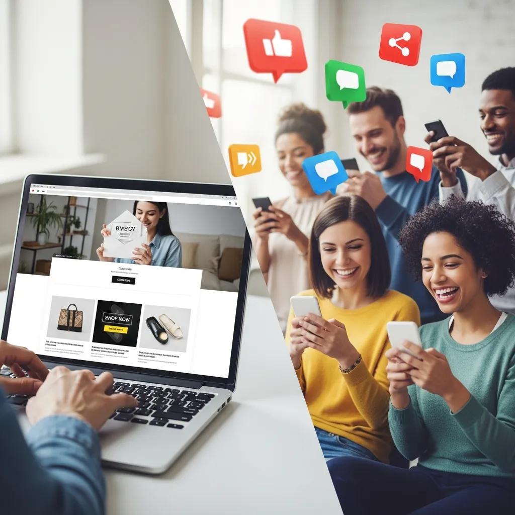 Visual representation of email marketing and social media marketing showcasing engagement and interaction