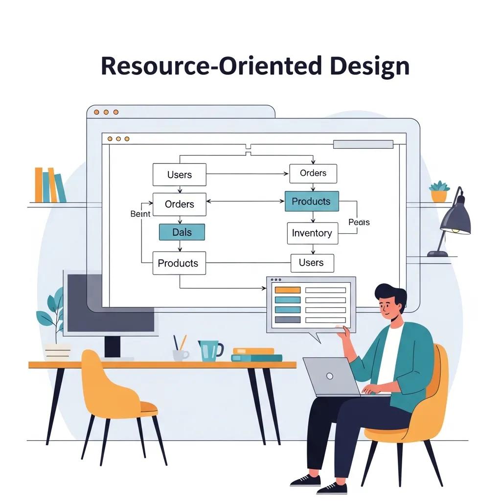 Developer analyzing resource-oriented design concepts on a digital screen